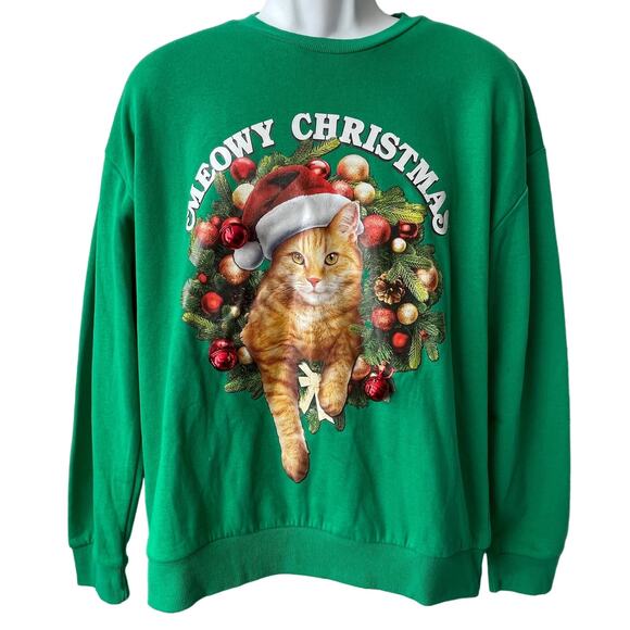 IML Orange Cat MEOWY CHRISTMAS Jingle Bells Ugly Christmas Sweatshirt Size L - Picture 1 of 5